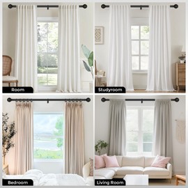 Black Curtain Rod, Heavy Duty 1 Inch Decorative Curtain Rods for Windows 48 to 84 Inch, Single-Side Adjustable Vintage Rustic Matte Black Drapery Pole Set with Boho Netted Texture Finials