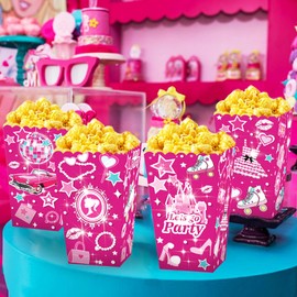 JeVenis 12 PCS Pink Popcorn Boxes Pink Candy Boxes Let's Go Party Box Treat Bags Goodie Bags for Girl Birthday Party Bridal Shower