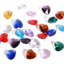 JIHUOO 50 Pcs 14 mm Crystal Heart Shaped Beads Craft Suncatcher Beads Chandelier Pendants Beads Faceted Beads for Bracelets Jewelry Making Beads Blue