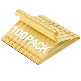 SPECILITE Metal Wire Clothes Hangers Bulk 100 Pack with Notches for Standard Size Coats, Shirts, Suits, Pants, Heavy Duty, Space-Saving, Gold
