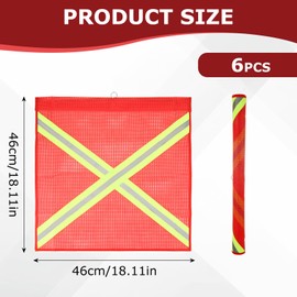 6PCS 18 x 18 Inch Reflective Safety Flags with Wire Loop, Red Warning Flag for Truck Loads, High Visibility Single Sided Cross Shaped Fluorescent Strip for Trailer Hauling Safety Flag