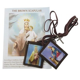 Traditional Brown Scapular Our Lady of Mt Carmel Catholic Prayer Kit with Explanation Pamphlet