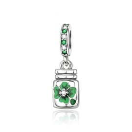 Rimgoris 925 Sterling Silver Women Bracelets Necklace Four-leaf Clover In a Bottle Pendant Women Bracelet Charm Mother's Day with Zirconia