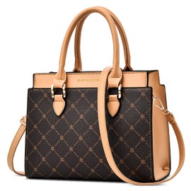 FORRICA Women Handbag Shoulder Bag Elegant Maple Leaf Top Handle Bag PU Leather Vintage Handbags for Ladies Khaki A