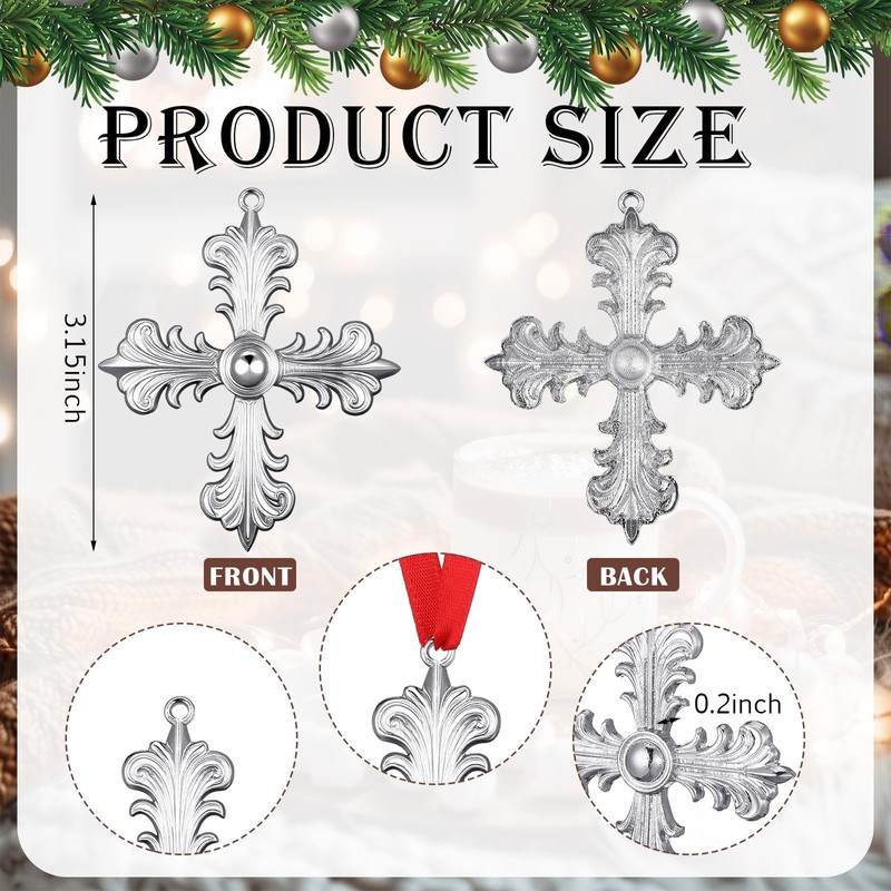 Hicarer 1 Set Metallic Cross Tree Ornaments with Christmas Gift