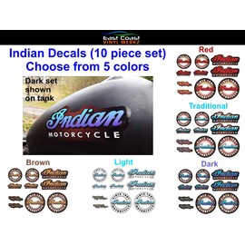 Indian Vinyl Decals 10 pc Set - Pick from 5 Color Choices - for Indian Scout Chief Sixty 60 FTR 1200 Chieftain Dark Horse Roadmaster Bobber Challenger Motorcycle (Dark)