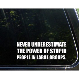 Never Underestimate The Power of Stupid People in Large Groups. - 9" x 3" Vinyl Die Cut Decal/Bumper Sticker for Windows, Cars, Trucks, Laptops, Etc.