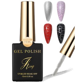 Sliver Base Gel Nail Polish for Crackle Nail Gel Glue Polish,Dazzling Cool Crackle Pattern Effect, Increase Nail Shine,Long Lasting & Quick Drying,Protect Nail,UV LED Lamp Needed Gel Glue Polish-014