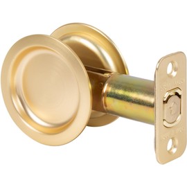 Stone Harbor Hardware Round Pocket Door Lock, Passage Function, 2-3/4" Backset, Satin Brass