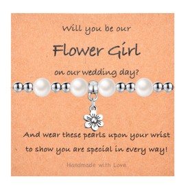 CERSLIMO Flower Girl Proposal Bracelet Gifts - Will You Be My Flower Girl Jewelry Gifts for Girls Kids Child, Flower Girl Proposal Gifts Bracelet for Little Girls, White