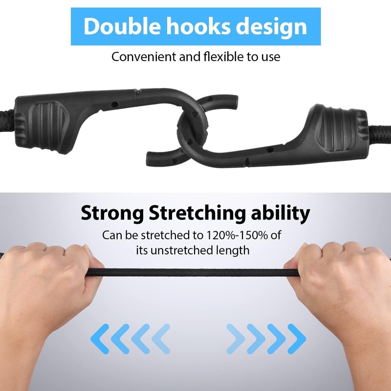45cm Elastic Bungee Cords, 2Pcs Black Bungee Straps Heavy Duty