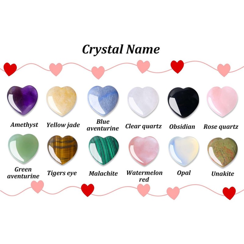 LAIDANLA 12 PCS Heart Crystals Healing Stones 1 inch Hearts