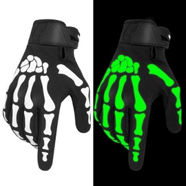 RIGWARL Skeleton Gloves Glow in The Dark, Touchscreen Riding Motorcycle Gloves for Men and Women, Breathable Dirt Bike Glove for Cycling(White, L)