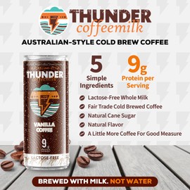Thunder Coffeemilk - 11 oz Aussie Style Cold-Brewed Canned Coffee (Latte), Convenient Coffee Can for Grab & Go, Natural Protein-Rich Cold Brewed Coffee in Handy Cold Brew Cans, Vanilla, 12 pack