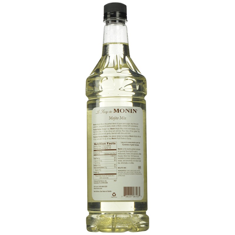 Monin Flavored Syrup, Mojito Mix, Plastic Bottles, 33.8 Fl Oz