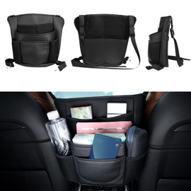 yimoyop Car Organizer Between Front Seats Universal PU Leather Carbon Fiber Texture Storage Bag Between Vehicle Seats With Elastics Band (Large Size)