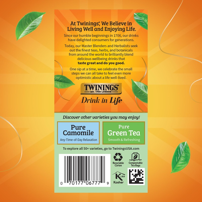 Twinings Pure Peppermint Herbal Tea Individually Wrapped Bags, 20 Count