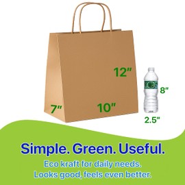 Pokanic Brown Kraft Paper Lunch Bags with Handles – [25 Bags] x [12 x 10 x 7 Inch] Reusable & Recyclable, Strong for Meal Prep, To-Go, Takeout, Parties & Small Business Use (25, Wide Small)