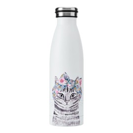 MIKASA Tipperleyhill Double-Walled Stainless Steel Bottle, 500 ml Vacuum Insulated Drinks Bottle Keeps Drinks Cold and Hot, BPA-Free Stainless Steel Bottle with Cat Print