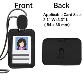 Larpur Retractable Badge Holder, PU Leather Work ID Card Holder Case, Black