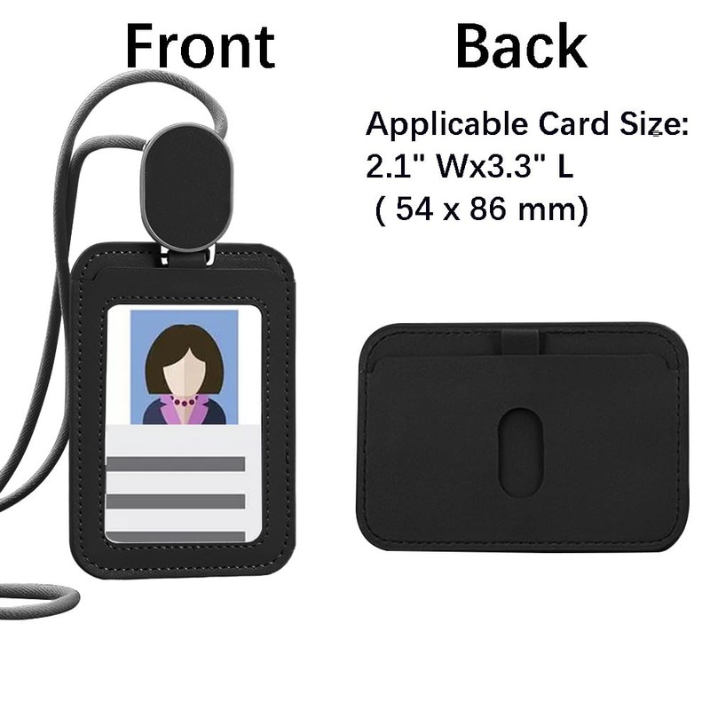 Larpur Retractable Badge Holder, PU Leather Work ID Card Holder