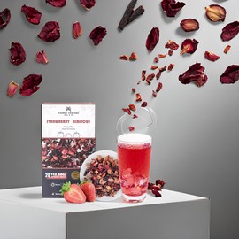 Taimei Hibiscus Strawberry Herbal Tea Bags | 100% Natural Decaf Caffeine-Free | German Sourced Fruit Tea Blend with Apple | Biodegradable Pyramid Tea Bags for Hot/Iced Brew (20 Count)