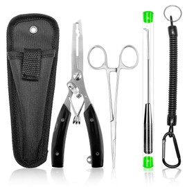 YunJoyous Portable Fishing Pliers Snips Set,Stainless Steel Fishing Pliers with Retractable Lanyard, Hook Release,Multifunctional Fishing Scissors,Fish Lip Gripper Set for Line Cutting and Split Ring