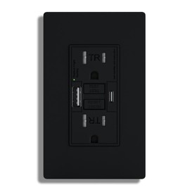 15AMP GFCI Outlet with 4.8A/24W Type A & Type C USB Charging Ports, Self-Test, Tamper Resistant, GFCI Receptacle Outlet, Screwless Wall Plate Include, ETL Listed, Black