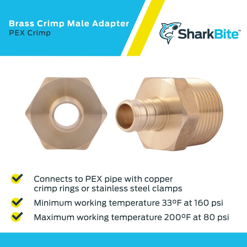 SharkBite 1/2 x 3/4 Inch Crimp MNPT Male Adapter, Brass