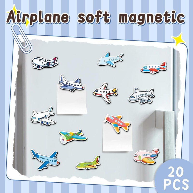 20 Pcs Cartoon Airplane Refrigerator Magnets, Thickened Cardstock Soft Magnet