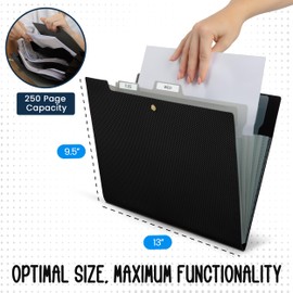Essex Wares - Black, 5 Pocket Expanding File Folder, 9.8" x 13" - 5 Pocket Folder for Documents with Textured Exterior - Expandable File Folder with Snap Closure - Fits 8.5" x 11" Letter Sized Papers