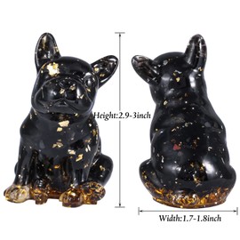 Nupuyai Obsidian French Bulldog Carved Crystal Animal Statue Ornament, Energy Healing Stone Pocket Figurine Resin Home Office Decor