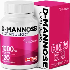 D-Mannose Capsules 1000mg (2 capsules), Cranberry Pills for UTI Support, Bladder Health, UTI, Urinary Tract Support for Women & Men, with Sorrel & Dandelion, 120 Capsules, Non-GMO, Made in Canada.