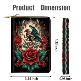 stmedazm Credit Card Holder Wallets for Women, RFID Blocking Small Leather Card Case Wallet with Zipper Accordion Wallets, Mexican Flag Mayan Aztec Totem