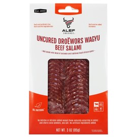 Premium Uncured All Natural Grass Fed Droewors Wagyu Dry Sliced Salami 3 Oz Gourmet - Artisanal Charcuterie Meat South African Spices Gluten Free, Paleo, Keto Friendly, MSG Free, Nitrite And Antibiotic Free (1 Pack)