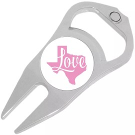 NewCharms Texas Love Pink White Golf Ball Marker Divot Repair Tool Bottle Opener