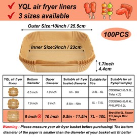 YQL 100pcs Air Fryer Liners Square for Air Fryer Oven, 9 inch Air Fryer Accessories Large Disposable Non Stick Air Fryer Basket for Instant Vortex Plus, Cosori, Tower T17076 Air Fryer Oven