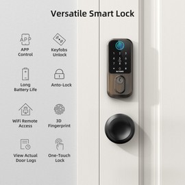 Smart Front Door Lock Set: NUTOMO Keyless Entry Fingerprint Deadbolt with 2 Door Knobs Digital Keypad Door Locks with Handle Set Alexa APP Remote Control Auto Lock Bronze