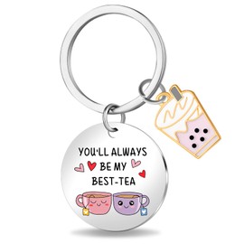 Ouligay Bestie Gifts for Women,Milk Tea Keychain Charm,Work Valentines Day Gifts for Friendship Couple Boyfriend Girlfriend,Key Chains Women Cute,Best Friend Gift,Funny Gifts for Friends