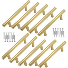 Jaladeras de Barra Doradas Para Cajones y Puertas Acero Inoxidable, Manijas Para Puertas y Gabinetes, Agarraderas Para Cajones De Barra Hueca, Tiradores Para Cajones, Cocina, Armario (10, 15.6 cm)