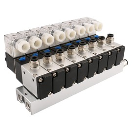 Baomain 8 Space Pneumatic Solenoid Valve 3V210-08 DC 12V PT1/4 2 Position 3 Way Manifold with Base Muffler Quick Fittings Set