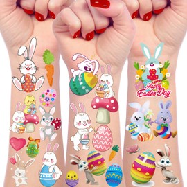Easter Basket Stuffers Decorations Temporary Tattoos Gifts for Teens Kids, 110Pcs Easter Egg Bunny Party Favors Stickers Fake Tattoo Decoration Basket Stuffers Decoration Indoor Gifts for Kids