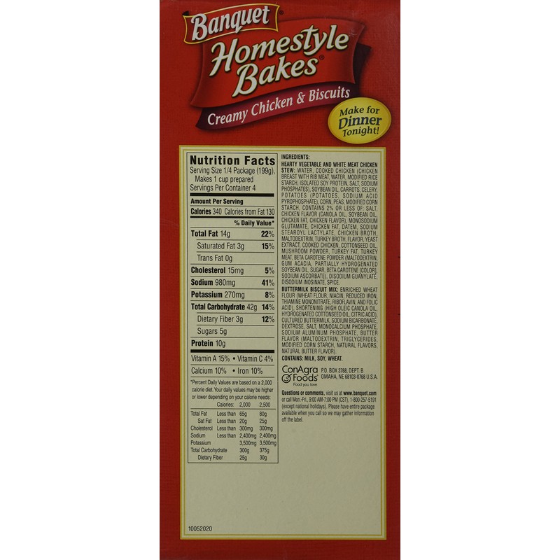 Banquet, Homestyle Bakes, Creamy Chicken & Biscuits, 28.10oz Box (Pack