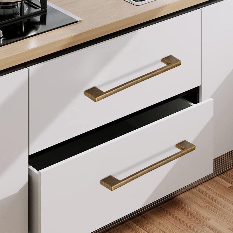SYZOW 6 Pack Kitchen Cabinet Handles Antique Brass Cabinet Pulls