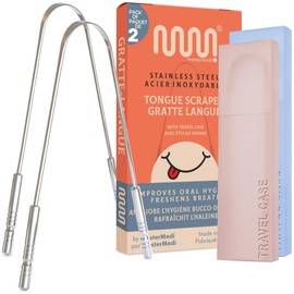 MasterMedi Tongue Scraper for Bad Breath - Stainless Steel Cleaner for Oral Hygiene and Fresh Breath (2 Count (Pack of 1))