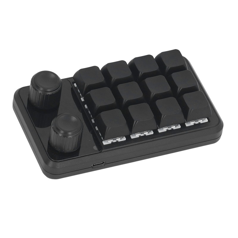 Mini Gaming Keypad 12 Keys 2 Knobs Blue Switch Black