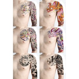 LIUHUA Tattoo Stickers, Large Tattoos, Realistic, Waterproof, Long Lasting, Tattoo Body Stickers, Men's, Women's, 6 Pack, A