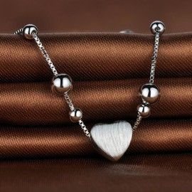 Unendlich U Gebürstet Herz Beads Damen Charm-Armband 925 Sterling Silber Armkette Verstellbar Armkettchen, Silber