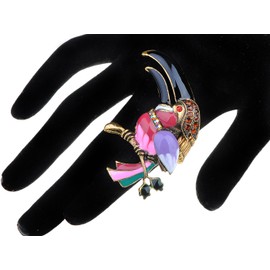Alilang Adjustable Antique Golden Tone Multicolored Tropical Toucan Parrot Bird Ring