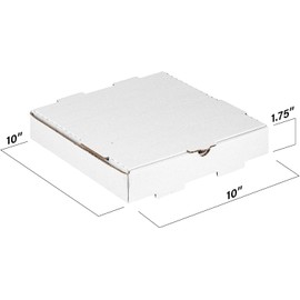 MT Products White Cardboard Pizza Box 10" x 10" x 1.75" - Corrugated B-Flute Empty Pizza Boxes (Pack of 10) - Made in USA